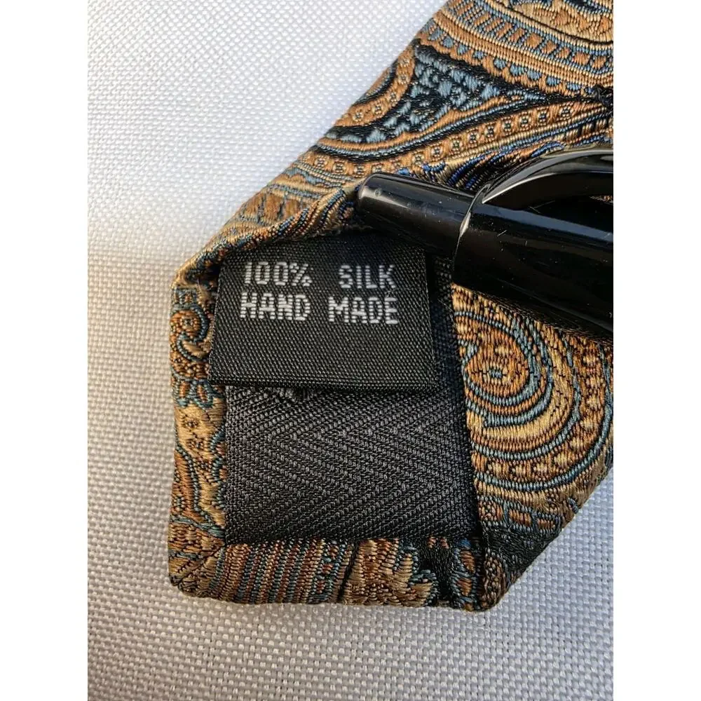 Bruno Piatelli Neck Tie From Roma Gold Blue Paisley Pattern 58.5